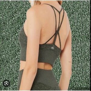 Alo Yoga Heather Hunter Green Strappy Back Sports Bra Small